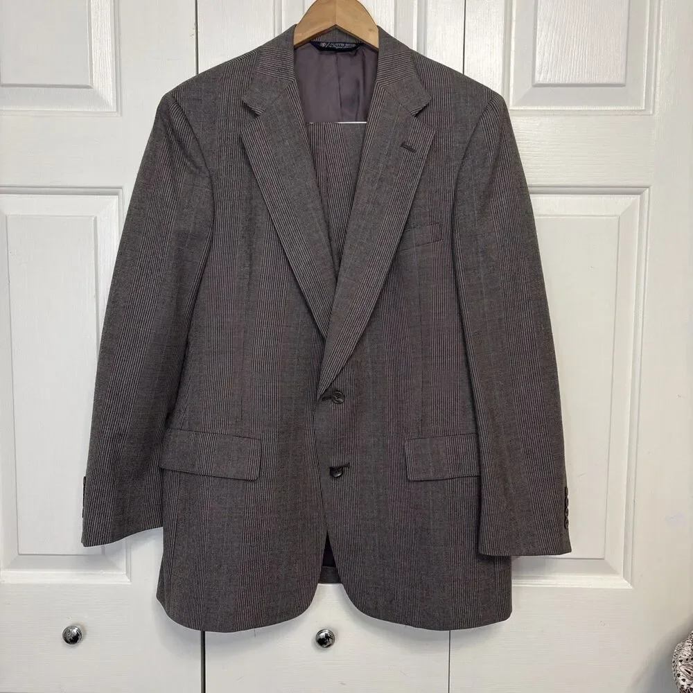 Austin Reed 2 Piece Suit Mens 42R 38x30 Tan Windowpane Houndstooth Check Wool